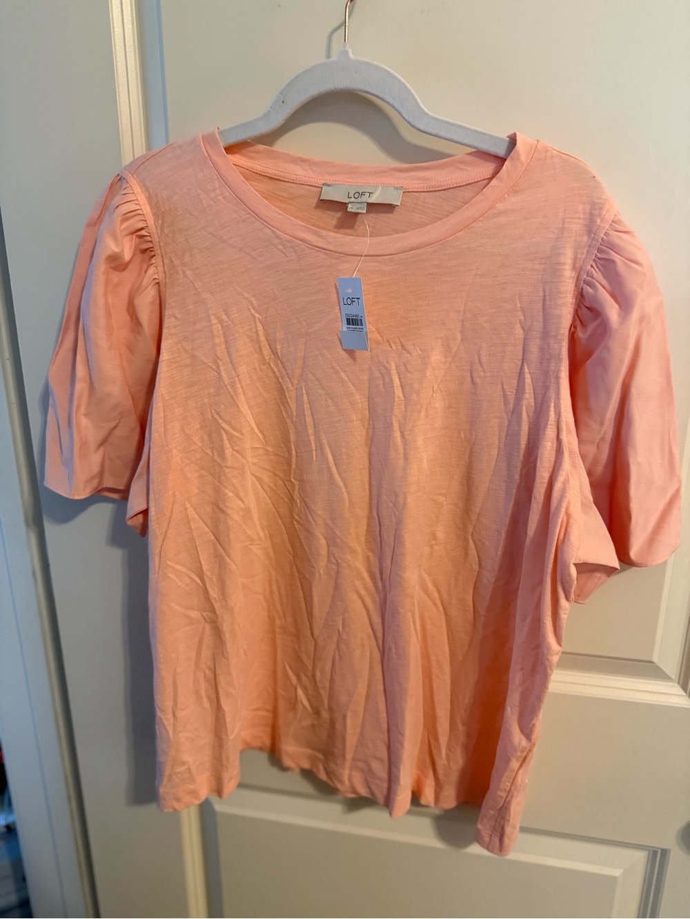 LOFT Coral-Peach Puff Sleeve Crewneck Tee